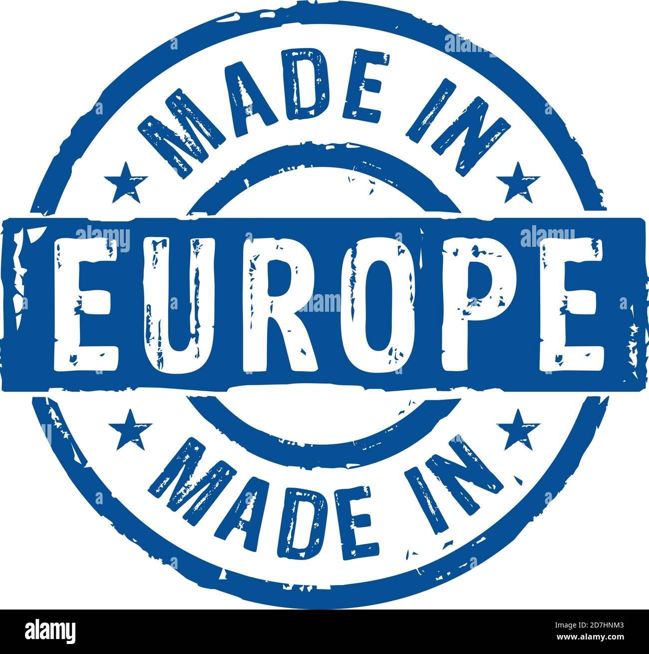 Fabriqué en Europe, UE, Union européenne grunge symbole de vecteur de timbre. Usine, fabrication et concept de pays de production. Illustration de Vecteur