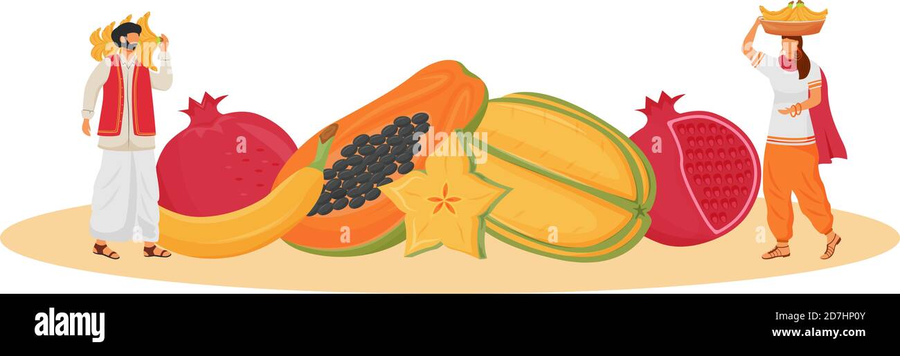 Cuisine indienne, fruits tropicaux servis plat concept illustration vectorielle Illustration de Vecteur