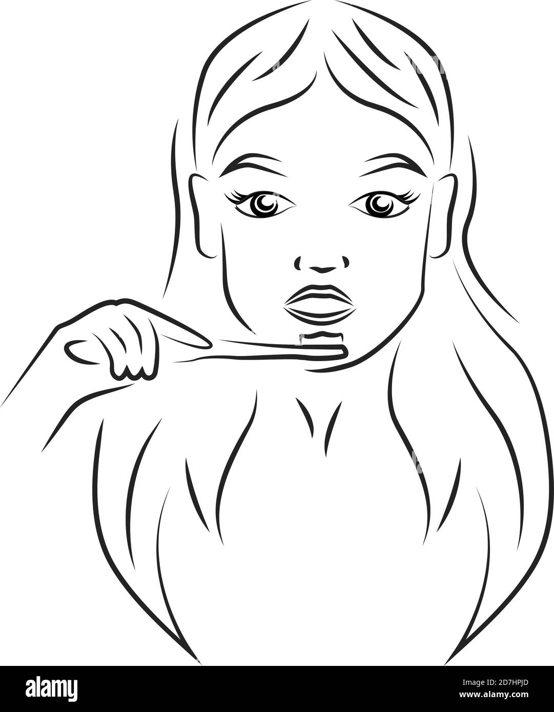 Femme se brossant les dents contour portrait illustration vectorielle Illustration de Vecteur