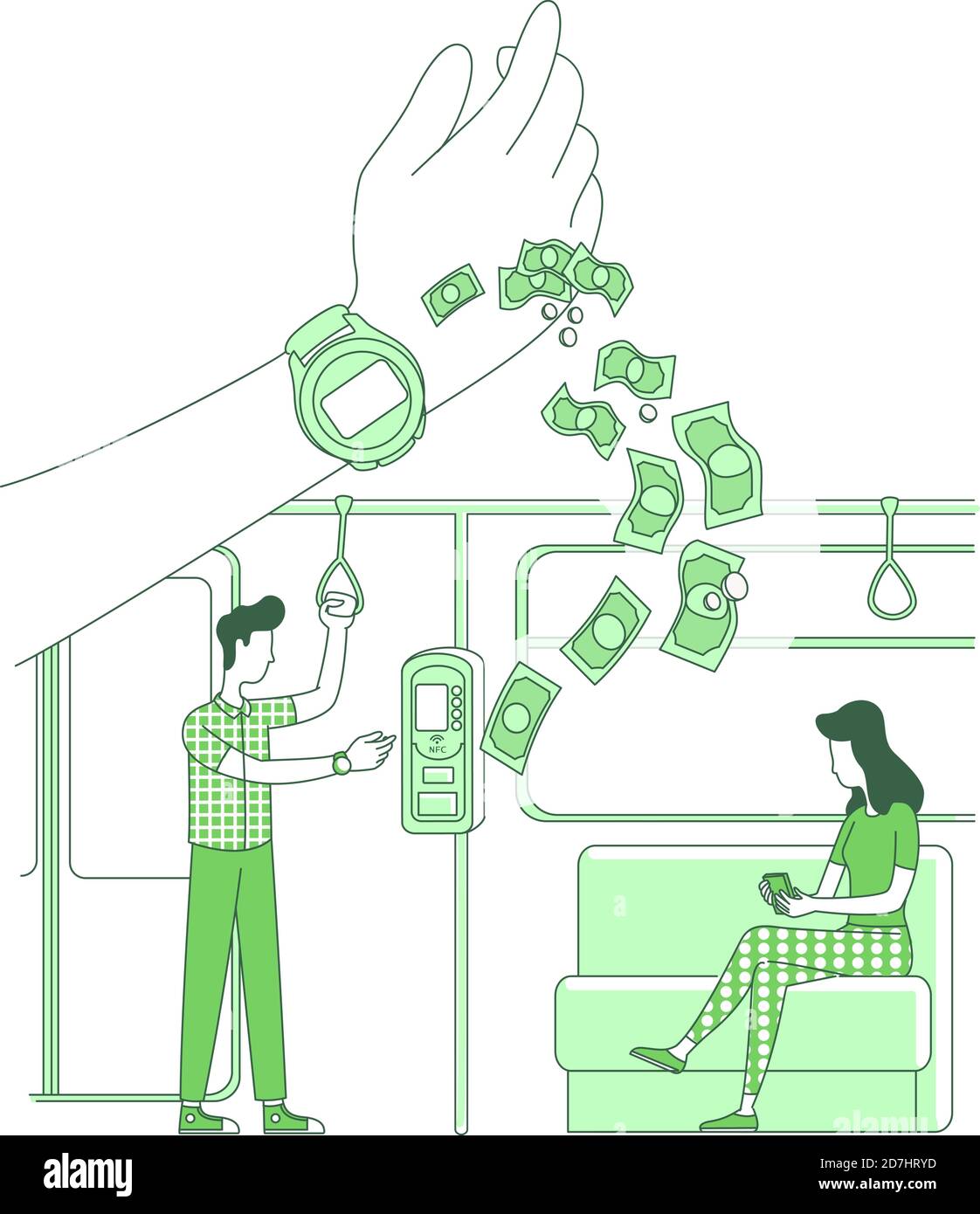 Avantages de la montre intelligente, illustration du vecteur de concept de ligne mince e-Payments Illustration de Vecteur