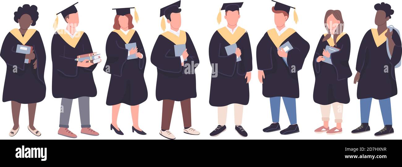 Ensemble de personnages sans visage à vecteur de couleur plat pour les diplômés de l'université Illustration de Vecteur