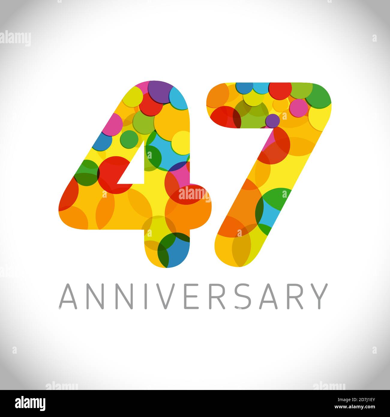 numéros du 47 e anniversaire. 47 ans de congruts multicolores. Joli concept de félicitations. Modèle de conception graphique abstrait isolé. Chiffres d'âge. Illustration de Vecteur