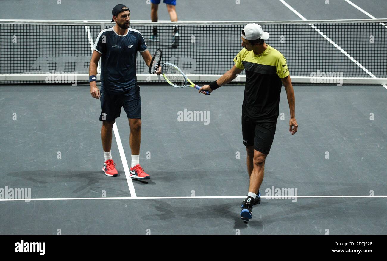 Cologne, Allemagne. 23 octobre 2020. Tennis: ATP Tour - Championnat de  Cologne (ATP), doubles, hommes, quarts de finale, Daniell  (Nouvelle-Zélande) et Oswald (Autriche) - Kubot (Pologne) et Melo (Brésil).  Marcelo Melo (r)