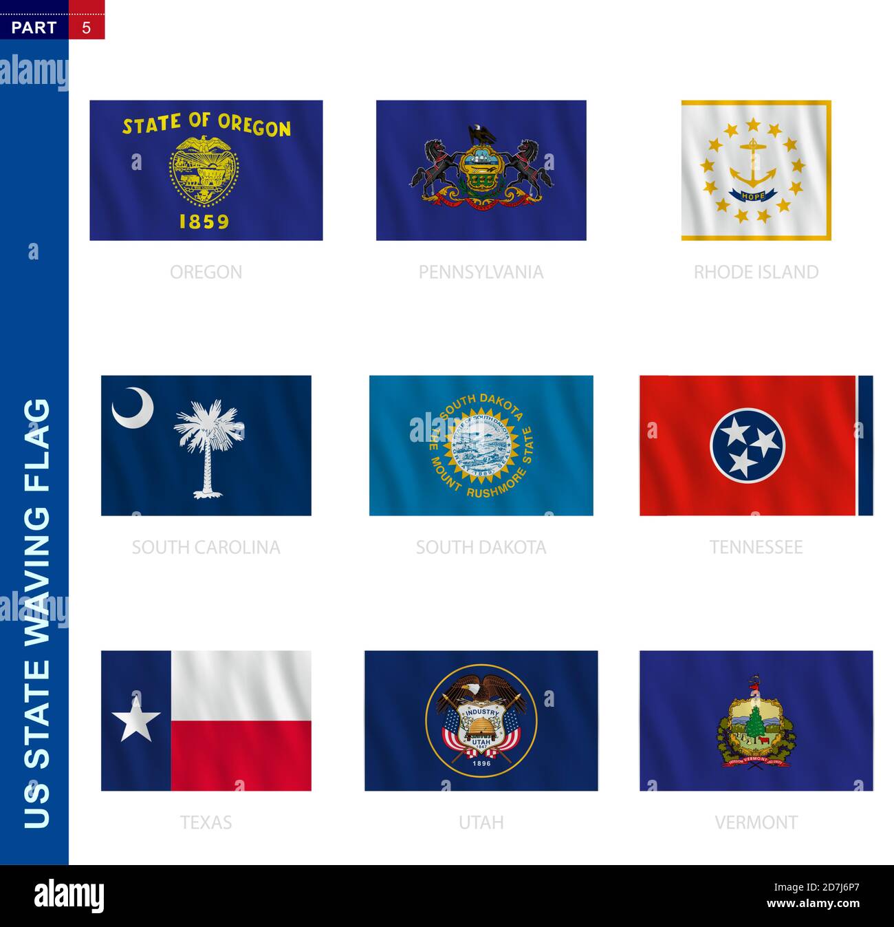 LES États AMÉRICAINS ont une collection de drapeaux en proportion officielle, 9 drapeaux vectoriels : Oregon, Pennsylvanie, Rhode Island, Caroline du Sud, Dakota du Sud, Tennessee, Illustration de Vecteur