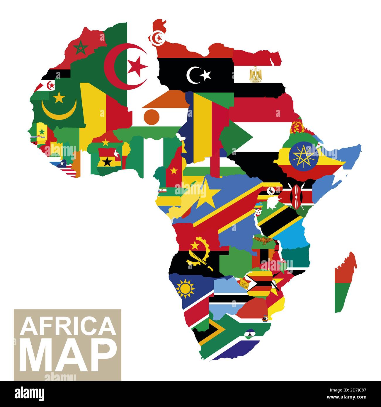 Carte de l'Afrique. Carte vectorielle de l'Afrique avec drapeaux. Drapeau des pays africains. Illustration vectorielle. Illustration de Vecteur