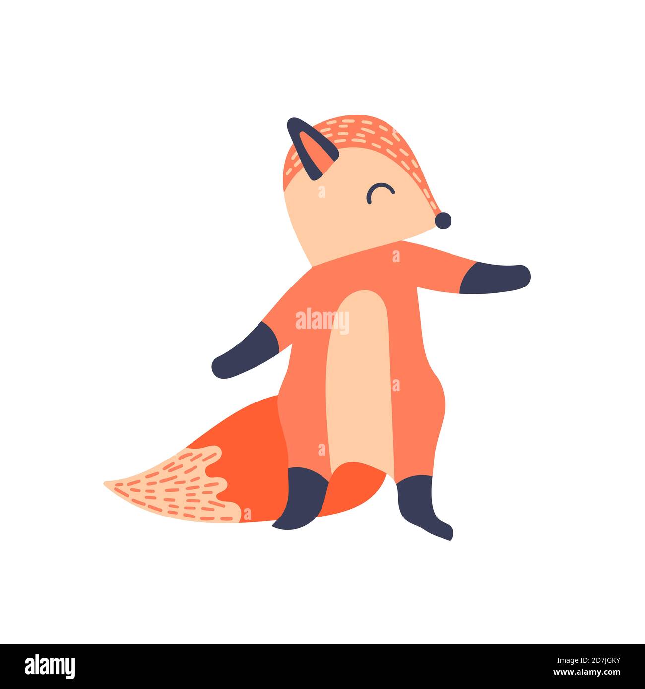 Joli renard de dessin animé dans un style naïf simple. Drôle de personnage de bois debout sur ses pattes arrière. Illustration vectorielle. Illustration de Vecteur