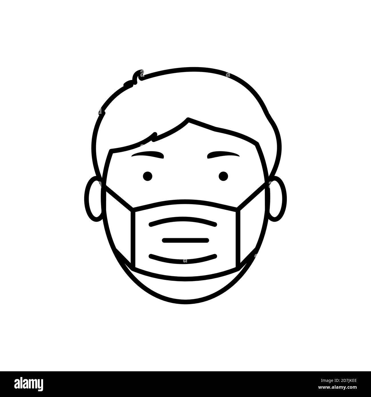 Homme avec un masque médical de protection chirurgical sur son visage contour icône illustration vectorielle isolée sur fond blanc pour web design, imprimé ou infogra Illustration de Vecteur