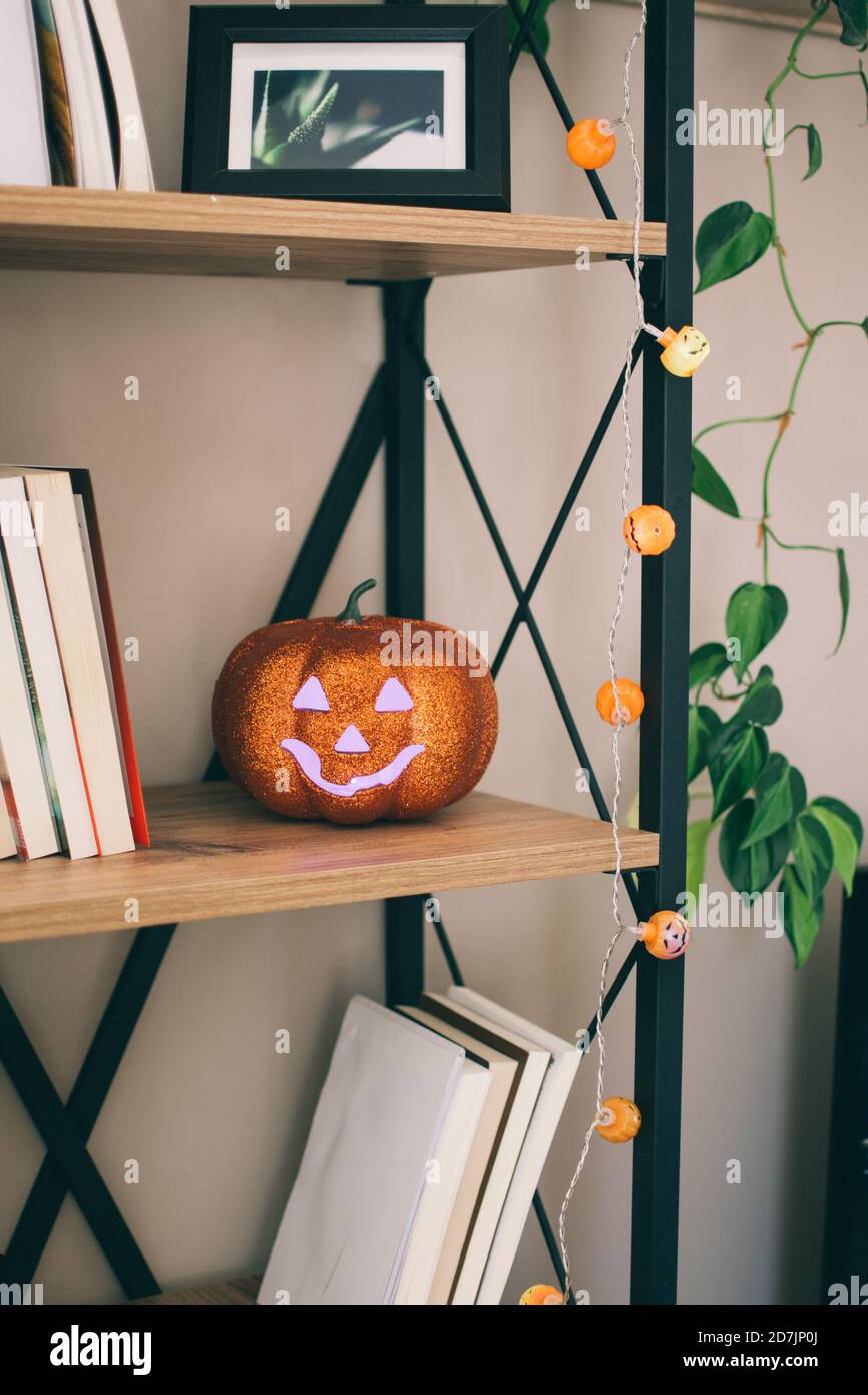 Motif coin décoration citrouille scintillante pour Halloween Banque D'Images