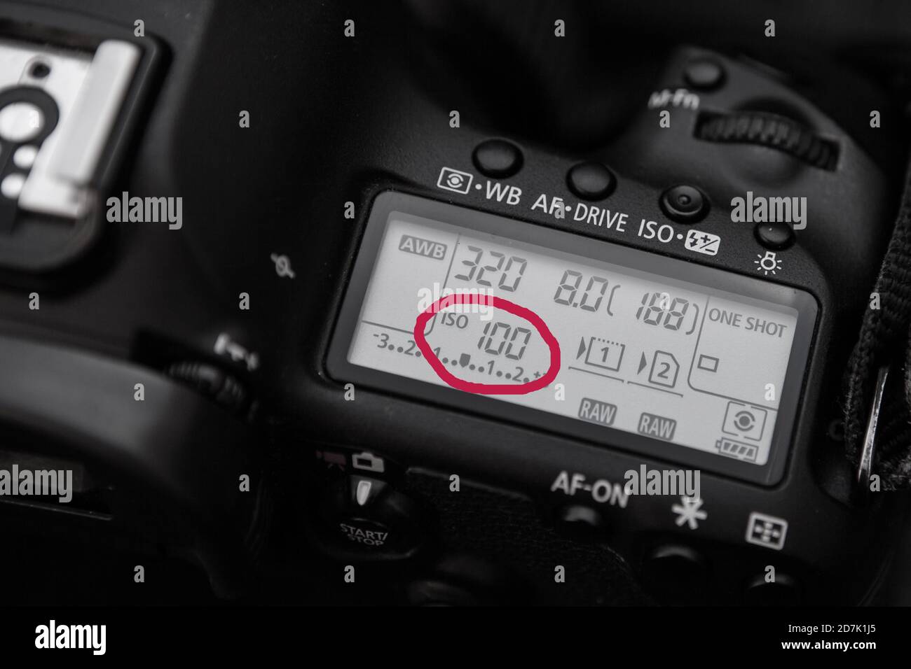 Canon 5dmiii DSLR gros plan de l'écran des paramètres, ISO mis en évidence Banque D'Images