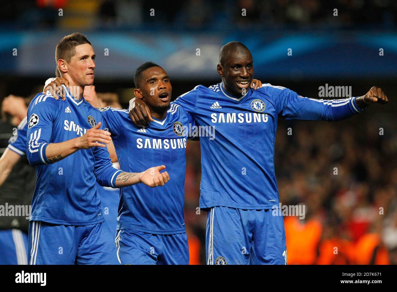 Garrill Cahill, Demba Ba et Samuel ETO du FC Chelsea lors de la Ligue des champions de l'UEFA, match de football entre le FC Chelsea et Paris Saint-Germain le 08 avril 2014 au stade Stamford Bridge à Paris, France - photo Laurent Lairys / DPPI Banque D'Images