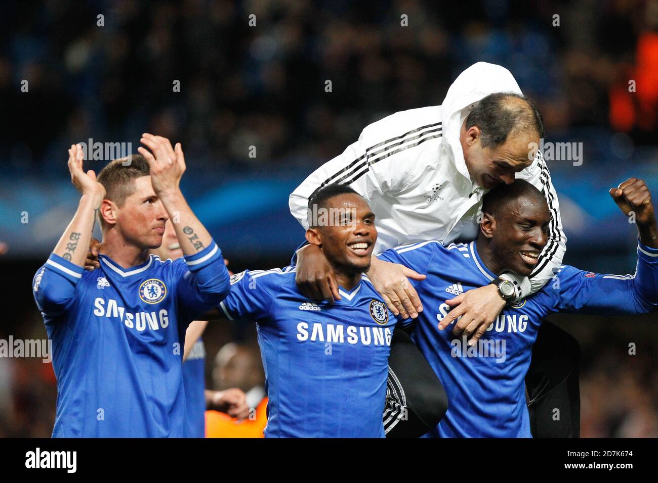 Garrill Cahill, Demba Ba et Samuel ETO du FC Chelsea lors de la Ligue des champions de l'UEFA, match de football entre le FC Chelsea et Paris Saint-Germain le 08 avril 2014 au stade Stamford Bridge à Paris, France - photo Laurent Lairys / DPPI Banque D'Images
