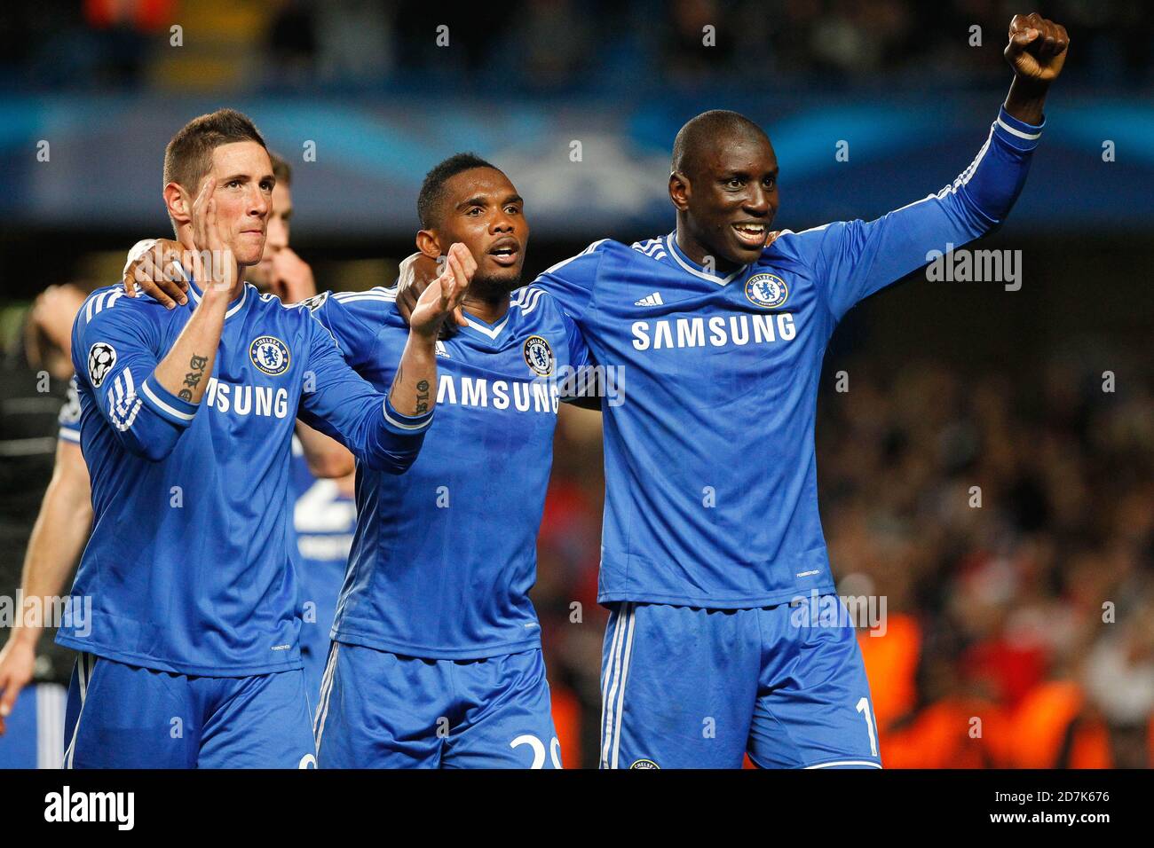 Garrill Cahill, Demba Ba et Samuel ETO du FC Chelsea lors de la Ligue des champions de l'UEFA, match de football entre le FC Chelsea et Paris Saint-Germain le 08 avril 2014 au stade Stamford Bridge à Paris, France - photo Laurent Lairys / DPPI Banque D'Images