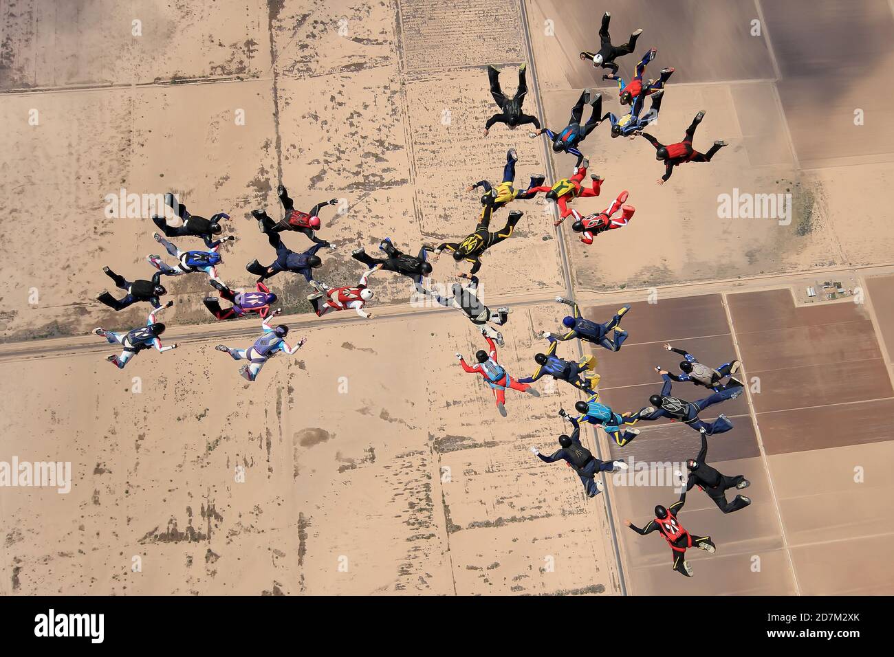 Eloy, Arizona, États-Unis. Un groupe de parachutistes sautent d'un avion d'entraînement pour battre le record sud-américain. Banque D'Images