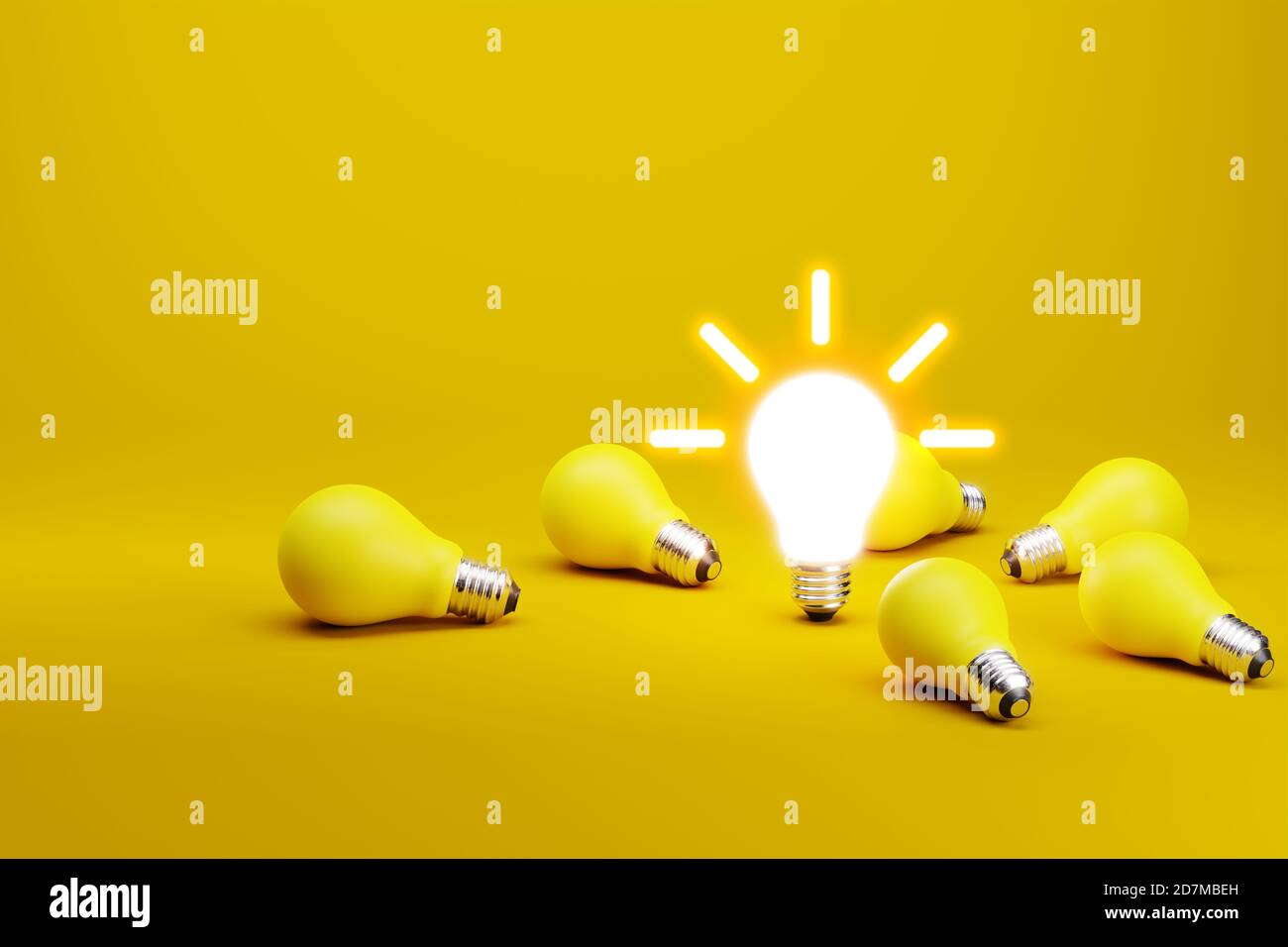 illustration 3d l'une des ampoules Lightning à fond jaune Banque D'Images