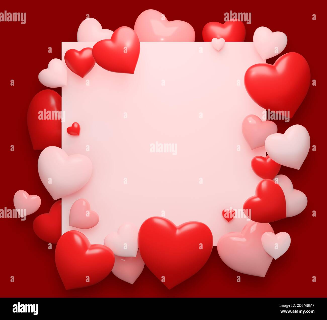 Affiche de vente de la Saint-Valentin avec fond de coeur rouge et rose Banque D'Images
