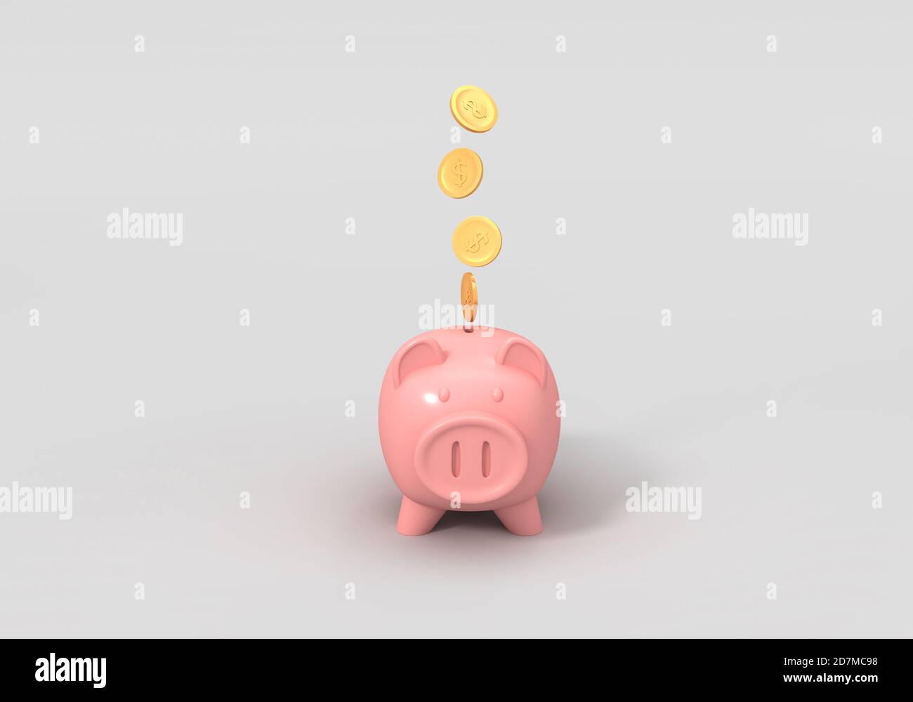 Pièces argent richesse économie de revenu avec le concept de banque de piggy avec arrière-plan de rendu 3d. Banque D'Images