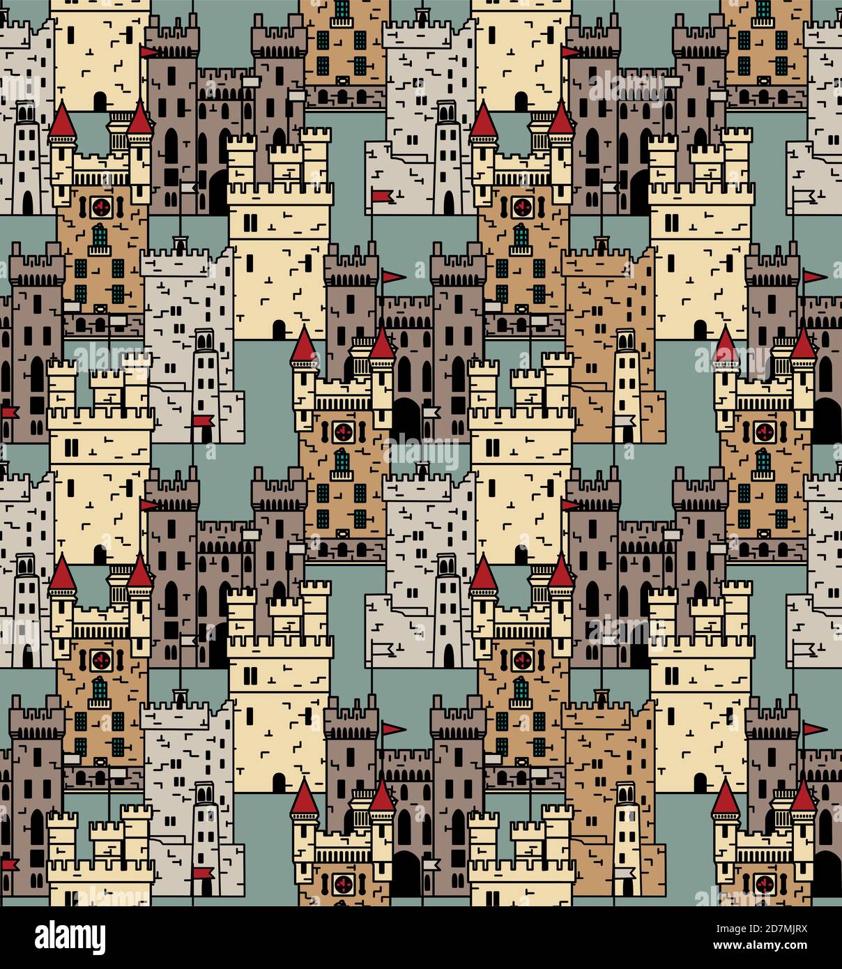 Vecteur anciens châteaux sans couture motif abstrait paysage Illustration de Vecteur