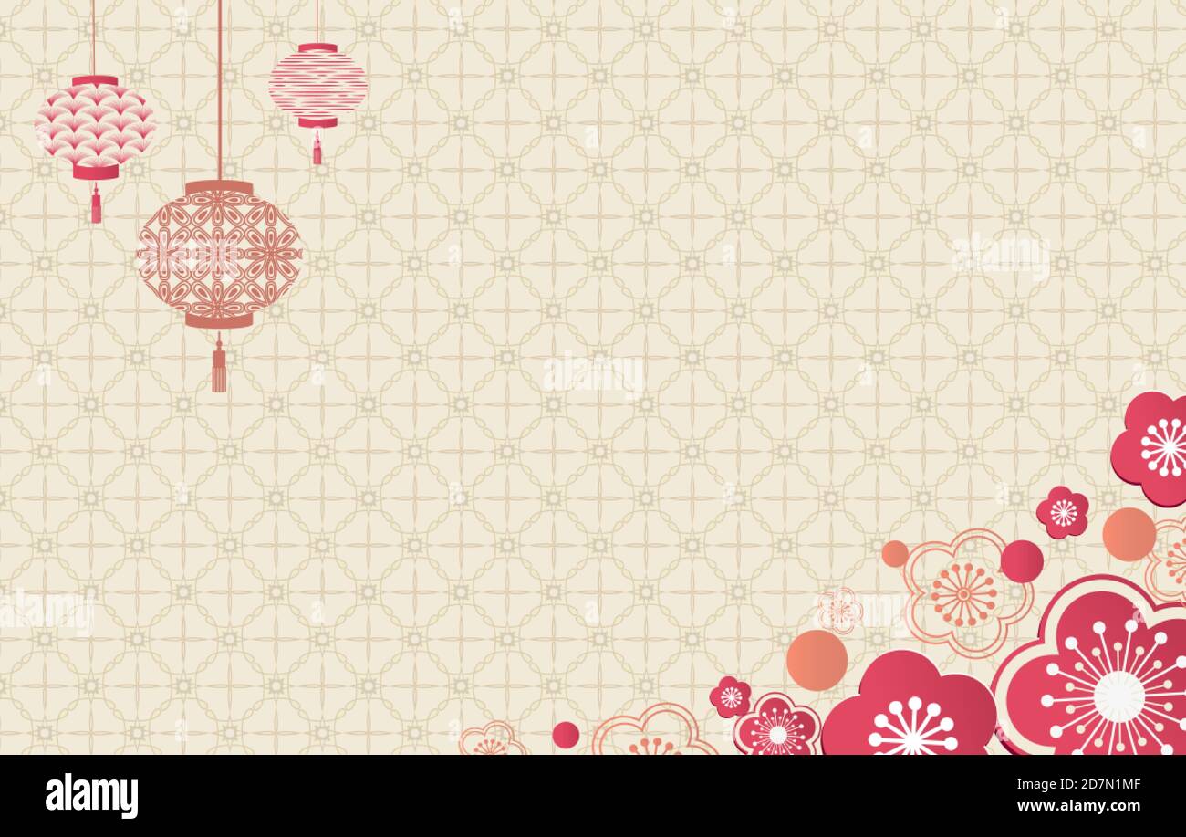 Cadre fleuri. Modèle japonais. Célébration florale avec motifs chinois. Carte d'invitation avec symboles géométriques. Fond asiatique. Style rétro Illustration de Vecteur