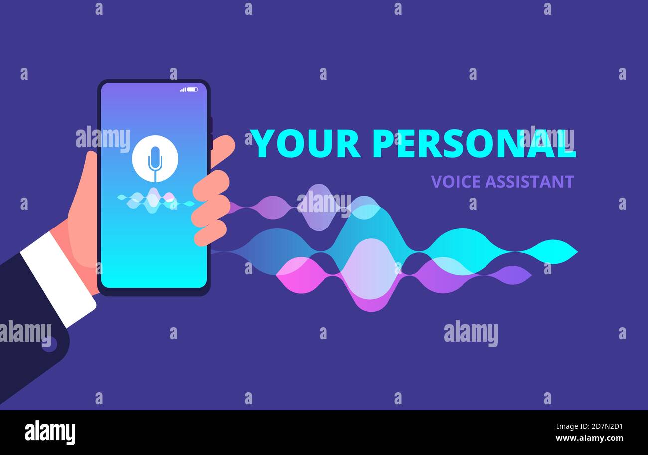 Assistant vocal. Reconnaissance et analyse du son et de la musique concept vectoriel de l'application pour smartphone. Reconnaissance vocale, illustration de l'assistant téléphonique Illustration de Vecteur