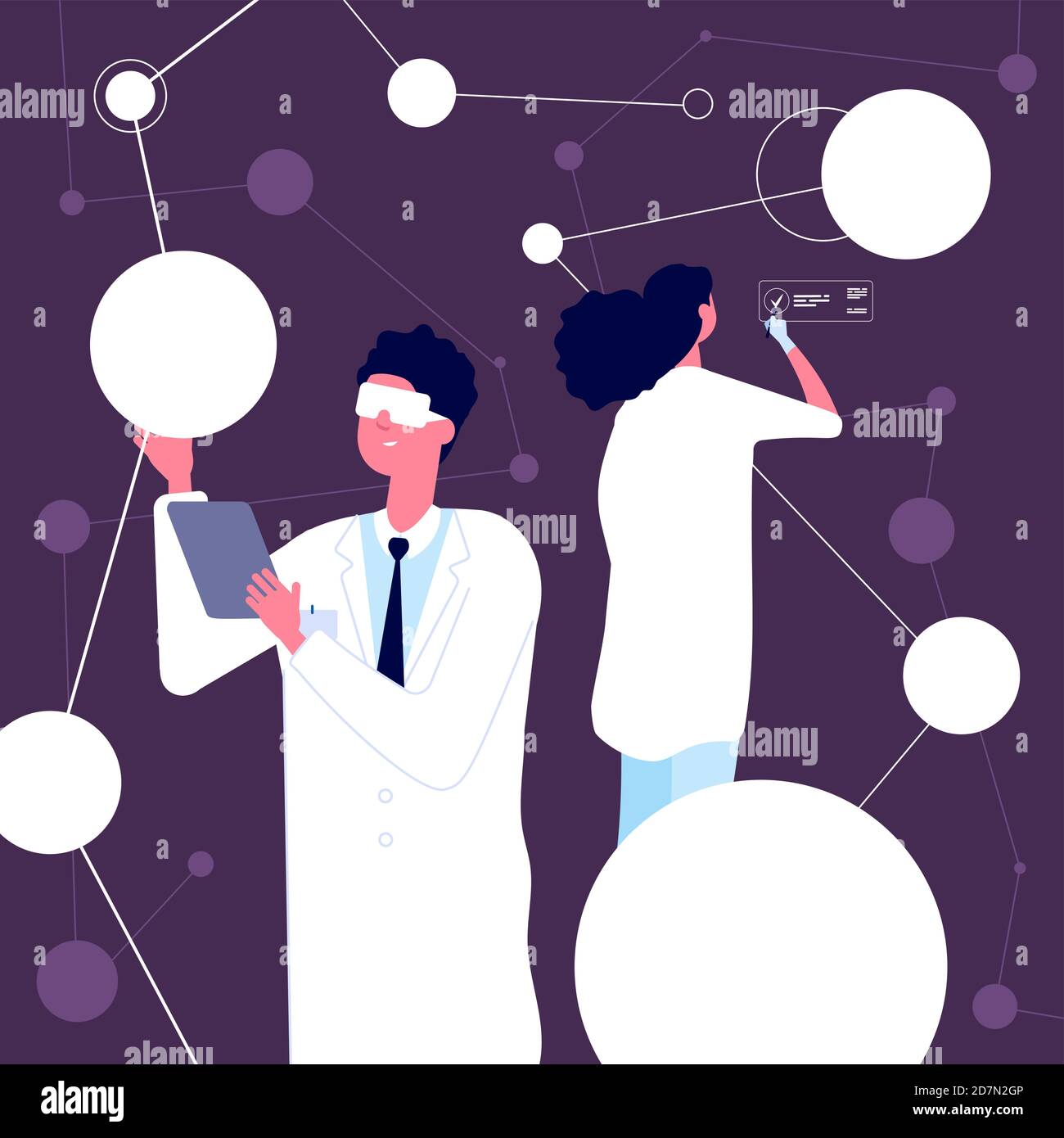 Chercheur scientifique. Homme en laboratoire blanc manteau vérifiant la structure neurale dans le laboratoire de neuroscience. Science chercheurs concept vectoriel. Expérience professionnelle de recherche d'illustration Illustration de Vecteur