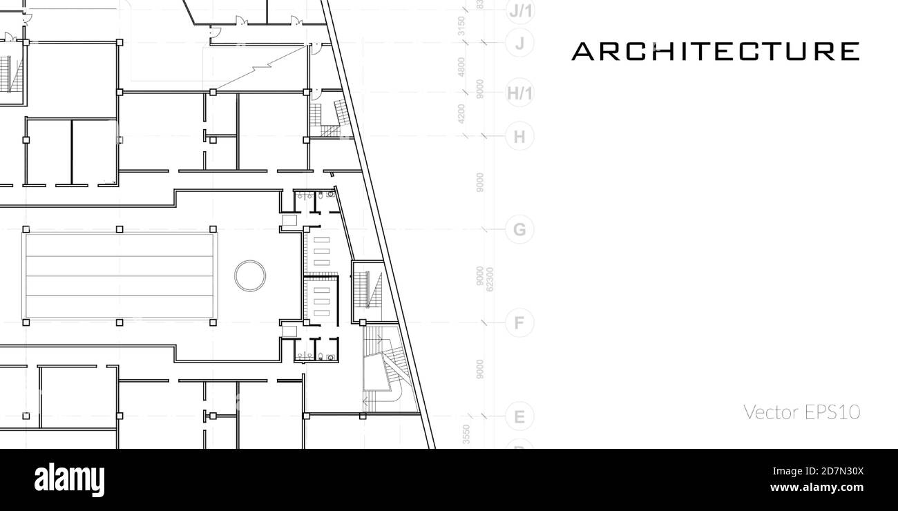 Arrière-plan architectural. Partie d'un projet architectural, plan architectural d'un bâtiment public. Spa avec piscine Illustration de Vecteur