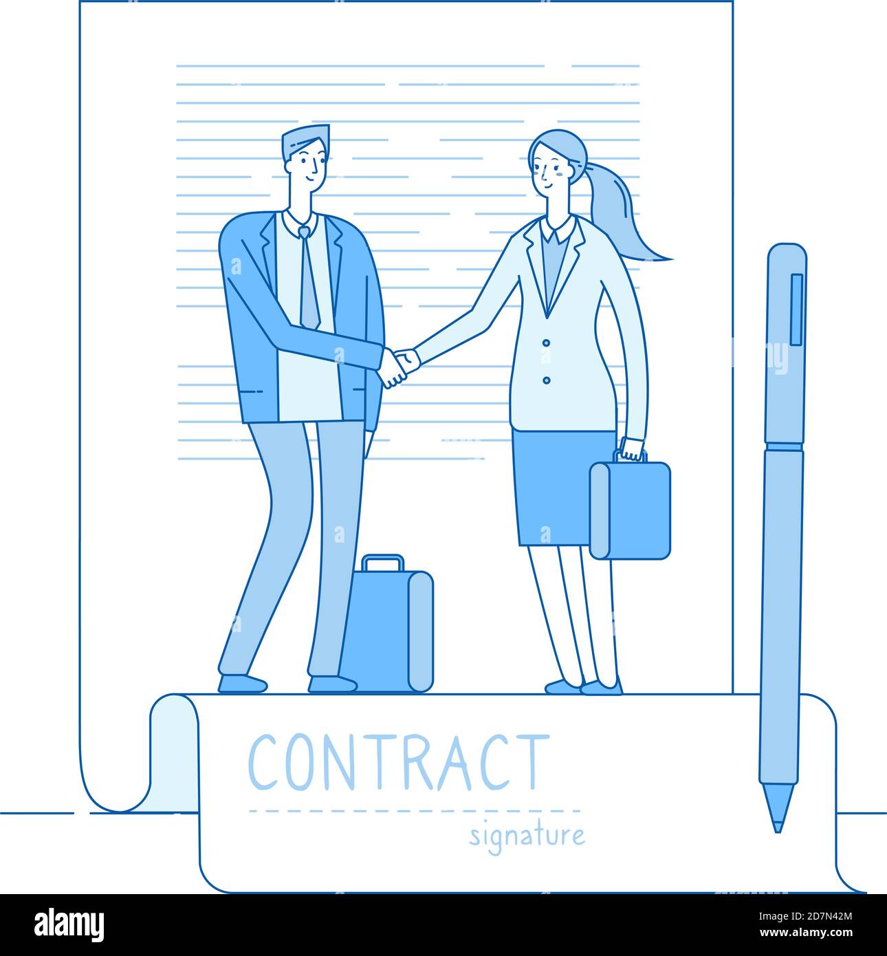 Concept de signature électronique. Homme d'affaires avocat contrat réunion poignée de main. Investissements financiers, contrats intelligents contexte vectoriel. Illustration du contrat commercial, contrat électronique Illustration de Vecteur