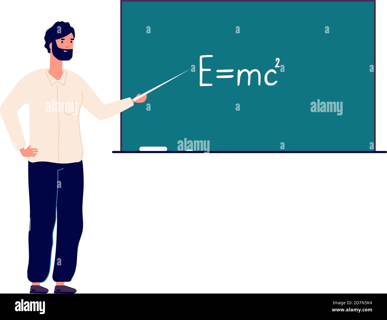 Professeur au tableau noir. Homme enseignant la physique dans l'université de classe. Éducation en ligne et retour à l'école vecteur concept. Professeur d'école, professeur près du tableau noir dans l'illustration de classe Illustration de Vecteur