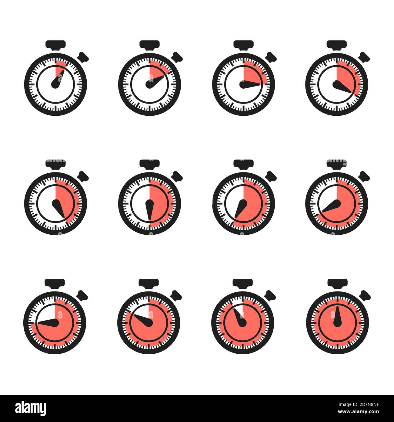 Vecteur des icônes de minuterie. Ensemble de chronomètre isolé sur fond blanc. Illustration du minuteur et du chronomètre, compte à rebours de l'horloge Illustration de Vecteur