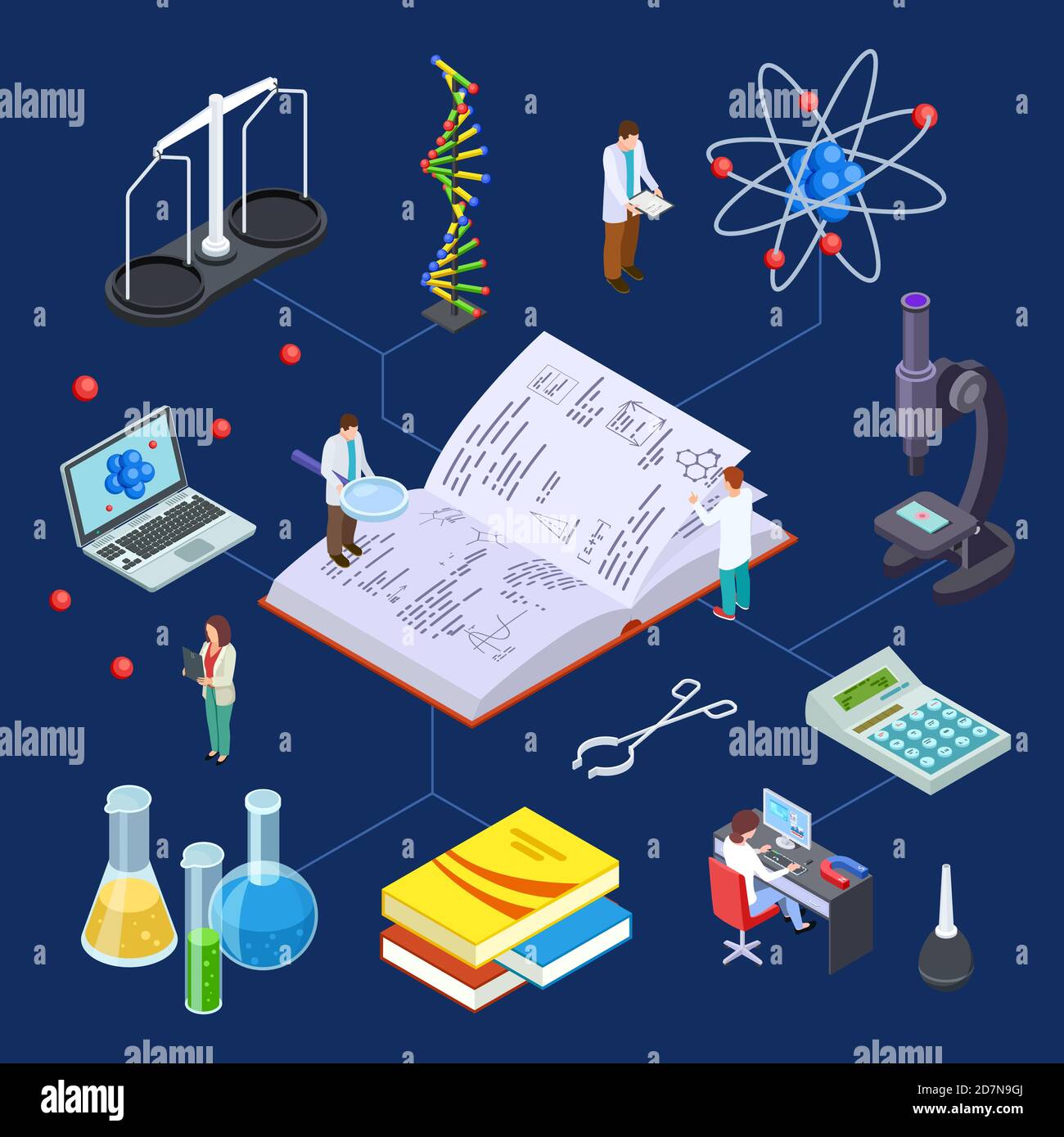 Laboratoire scientifique isométrique. Équipement chimique vectoriel pour laboratoires expérimentaux et scientifiques. Illustration d'une expérience de recherche en laboratoire, laboratoire chimique Illustration de Vecteur