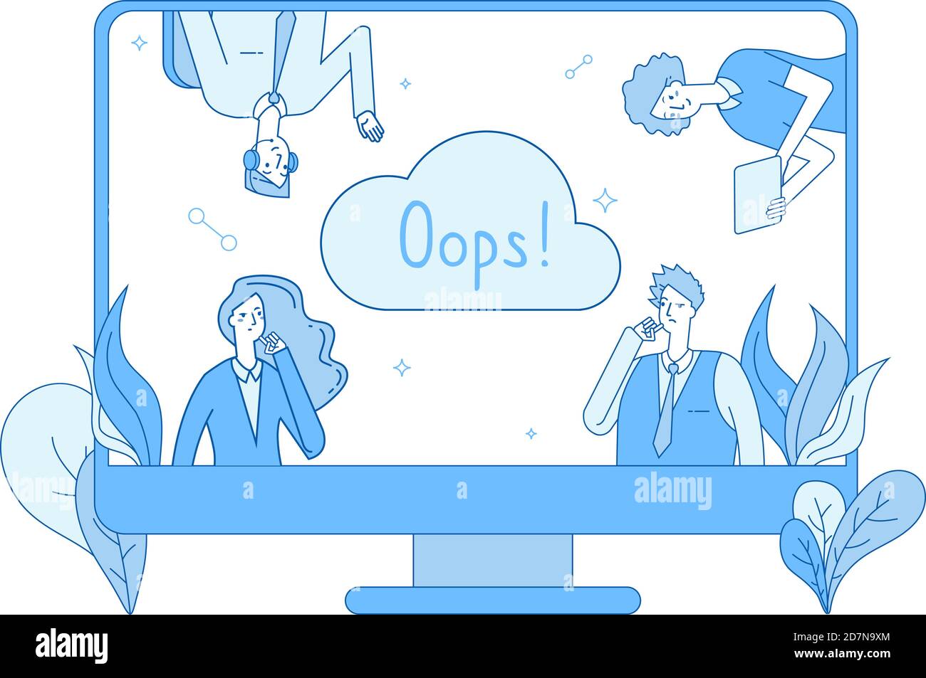 Page introuvable. Réseau informatique 404 page d'avertissement erreur OOPS perdu message d'erreur introuvable problème 404 conception de ligne vectorielle de site Web. Erreur 404 du problème OOPS, illustration de style blanc avec ligne bleue Illustration de Vecteur