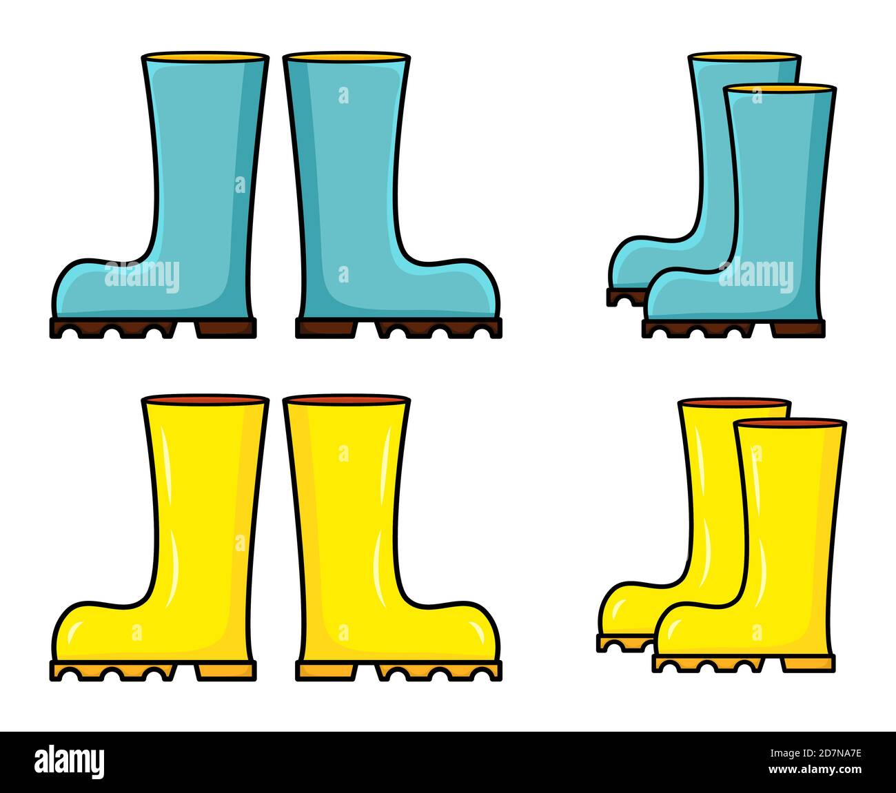 Bottes en caoutchouc ensemble de clip vectoriel art. dessin animé de bottes Wellington illustration isolée sur fond blanc. Illustration de Vecteur