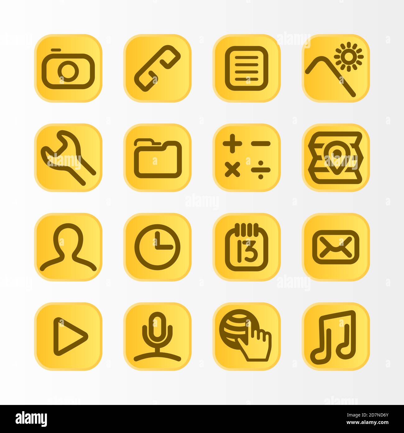 Icône de l'interface utilisateur du téléphone portable définie. Design de l'interface utilisateur à effet doré. Illustration de Vecteur