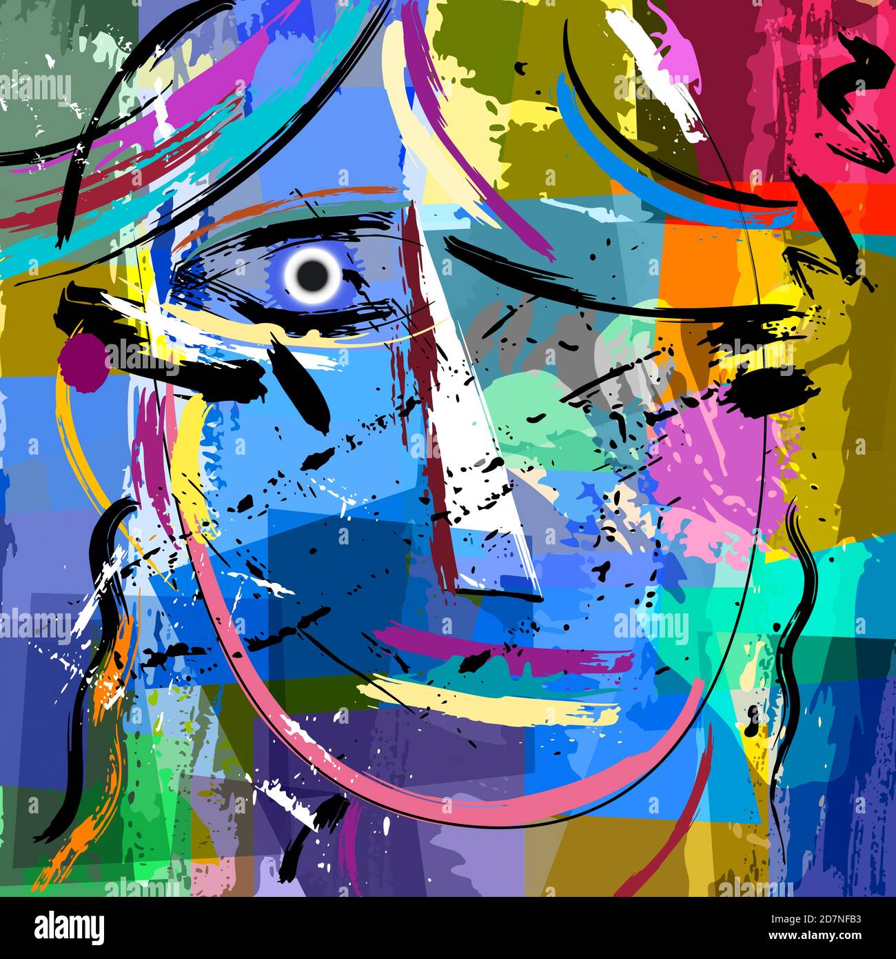 composition abstraite de fond, avec des traits de peinture et des éclaboussures, visage/masque Illustration de Vecteur