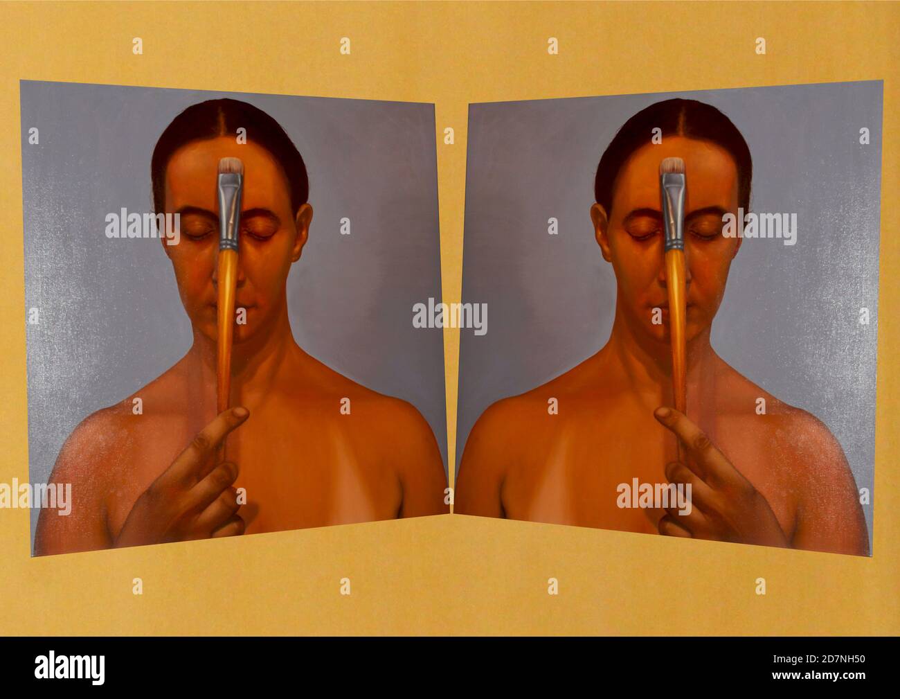 Gayatri Gamuz - Autoportrait - oeuvre d'art dans la chambre de l'hôtel Old Harbour Kochi, Inde Banque D'Images