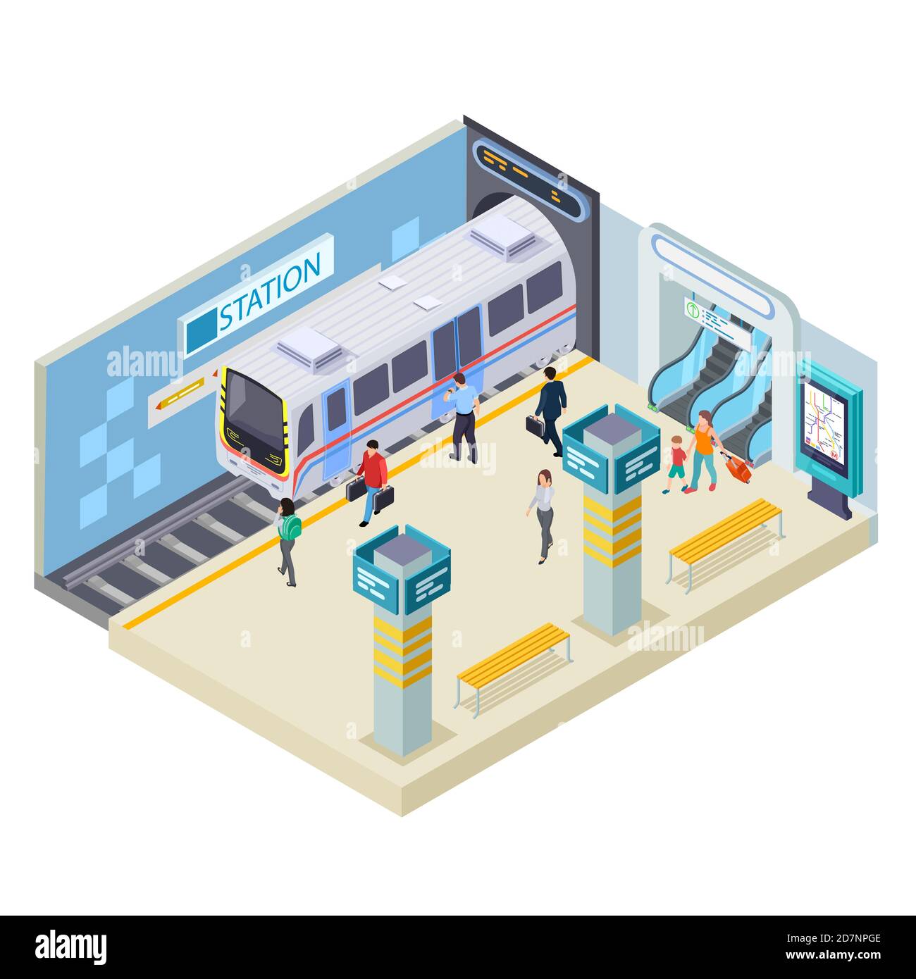 Illustration vectorielle isométrique de la station de métro isolée sur blanc. Métro de transport isométrique, station de métro Illustration de Vecteur