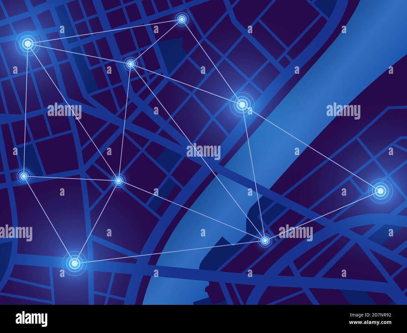 Plan futuriste de la ville. Moniteur de localisation GPS. Vue de dessus Digital Night City. Arrière-plan vectoriel de la technologie de navigation. Illustration de l'emplacement de la ville, de la rue de navigation urbaine, de l'itinéraire et de la carte routière Illustration de Vecteur