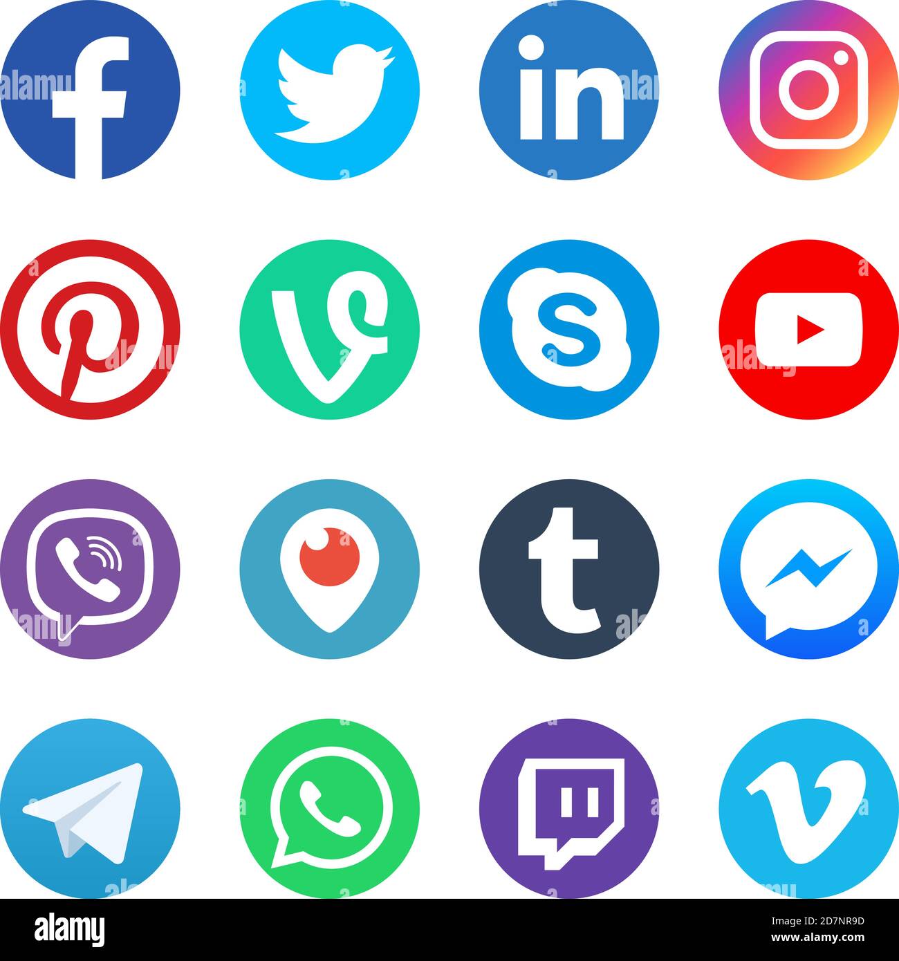 Icônes des réseaux sociaux. Inspiré par facebook, instagram et twitter. Illustration des boutons de vecteur média les plus populaires : télégramme et viber, youtube et réseau Web Illustration de Vecteur