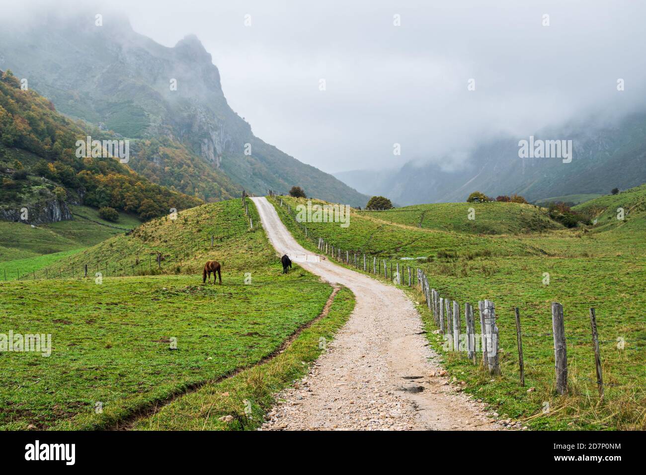 Pluie automnale dans le parc national de Somiedo dans les Asturies, Espagne. Paysage de montagne pittoresque du nord de l'Espagne. Banque D'Images