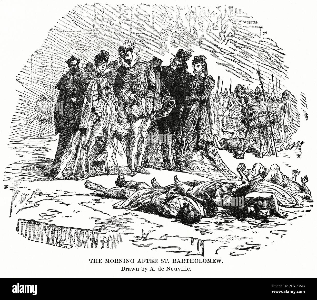 Le matin suivant Saint Bartholomée, tiré par A. de Neuville, Illustration, Histoire du monde de Ridpath, Volume III, par John Clark Ridpath, LL. D., Merrill & Baker Publishers, New York, 1897 Banque D'Images