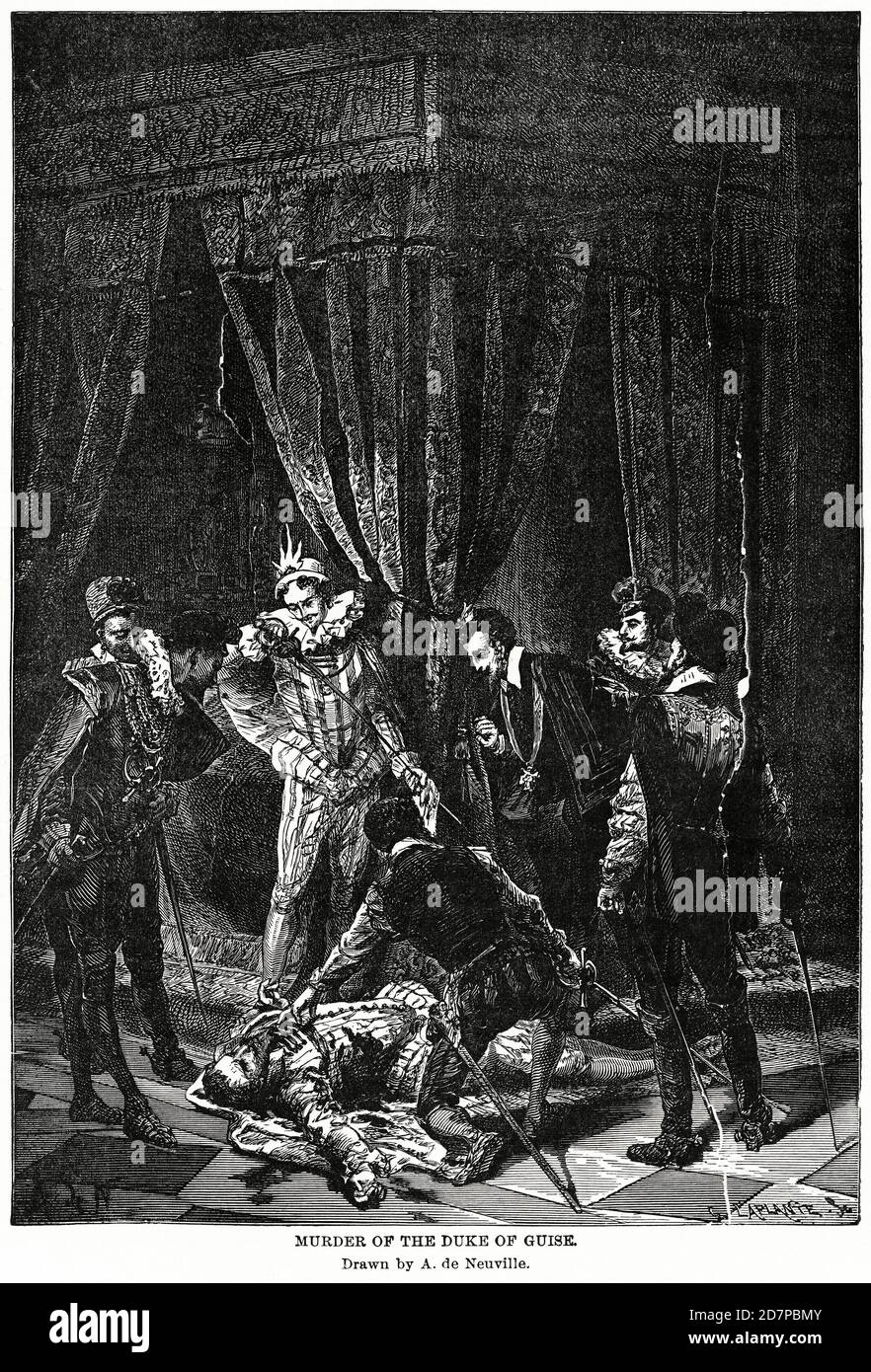 Meurtre du duc de guise, tiré par A. de Neuville, Illustration, Histoire du monde de Ridpath, Volume III, par John Clark Ridpath, LL. D., Merrill & Baker Publishers, New York, 1897 Banque D'Images