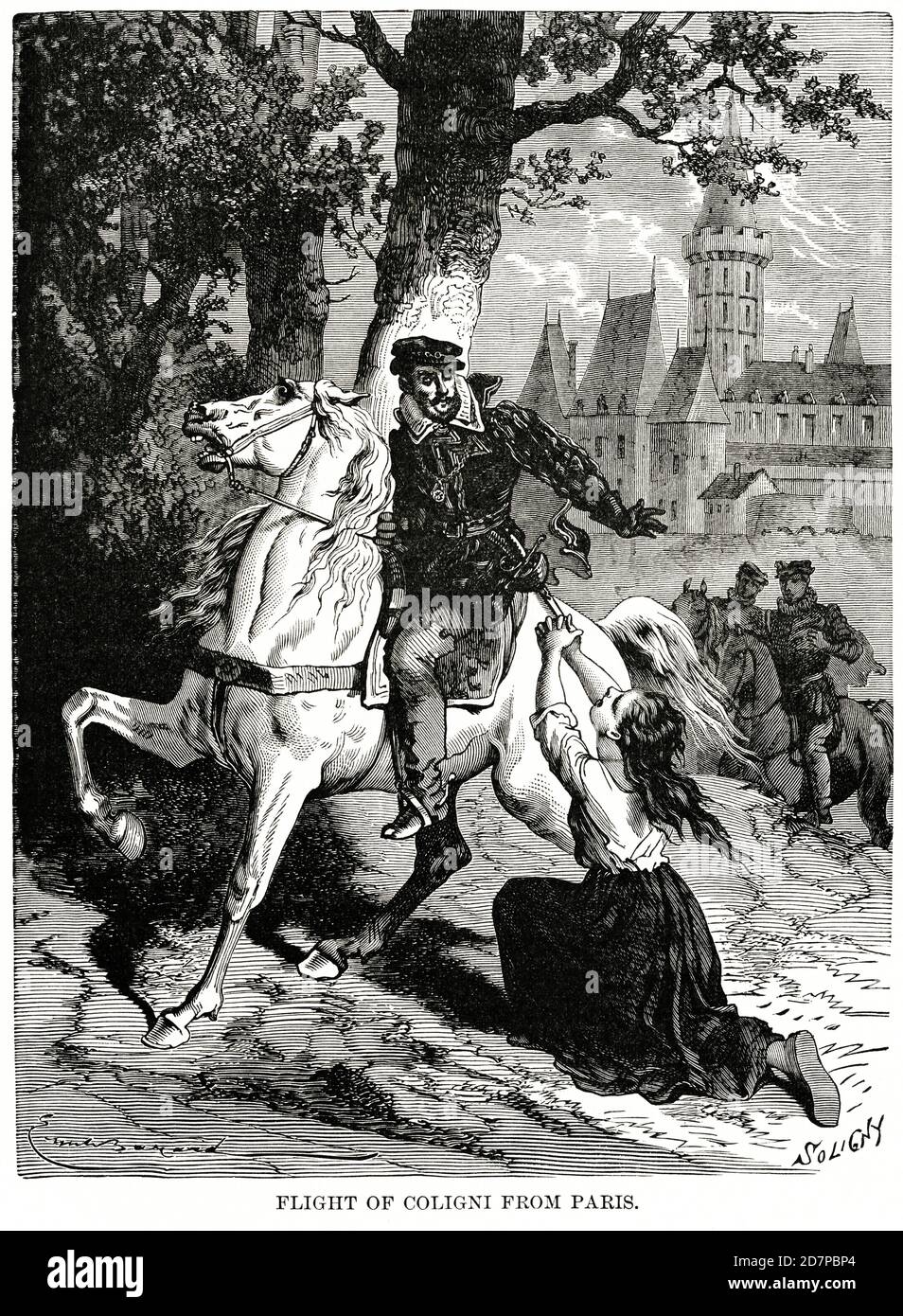 Vol de Coligni (Gaspard de Coligny) de Paris, Illustration, Histoire du monde de Ridpath, Volume III, par John Clark Ridpath, LL. D., Merrill & Baker Publishers, New York, 1897 Banque D'Images