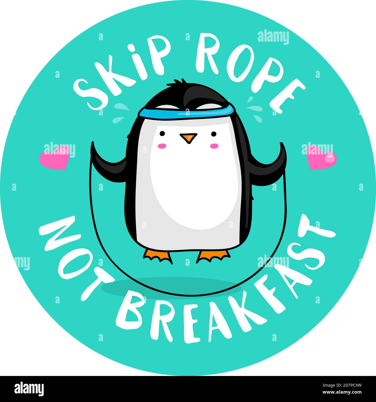 Joli Pingouin De Dessin Anime Sautant Une Corde Et La Citation Skip Corde Pas Petit Dejeuner Photo Stock Alamy