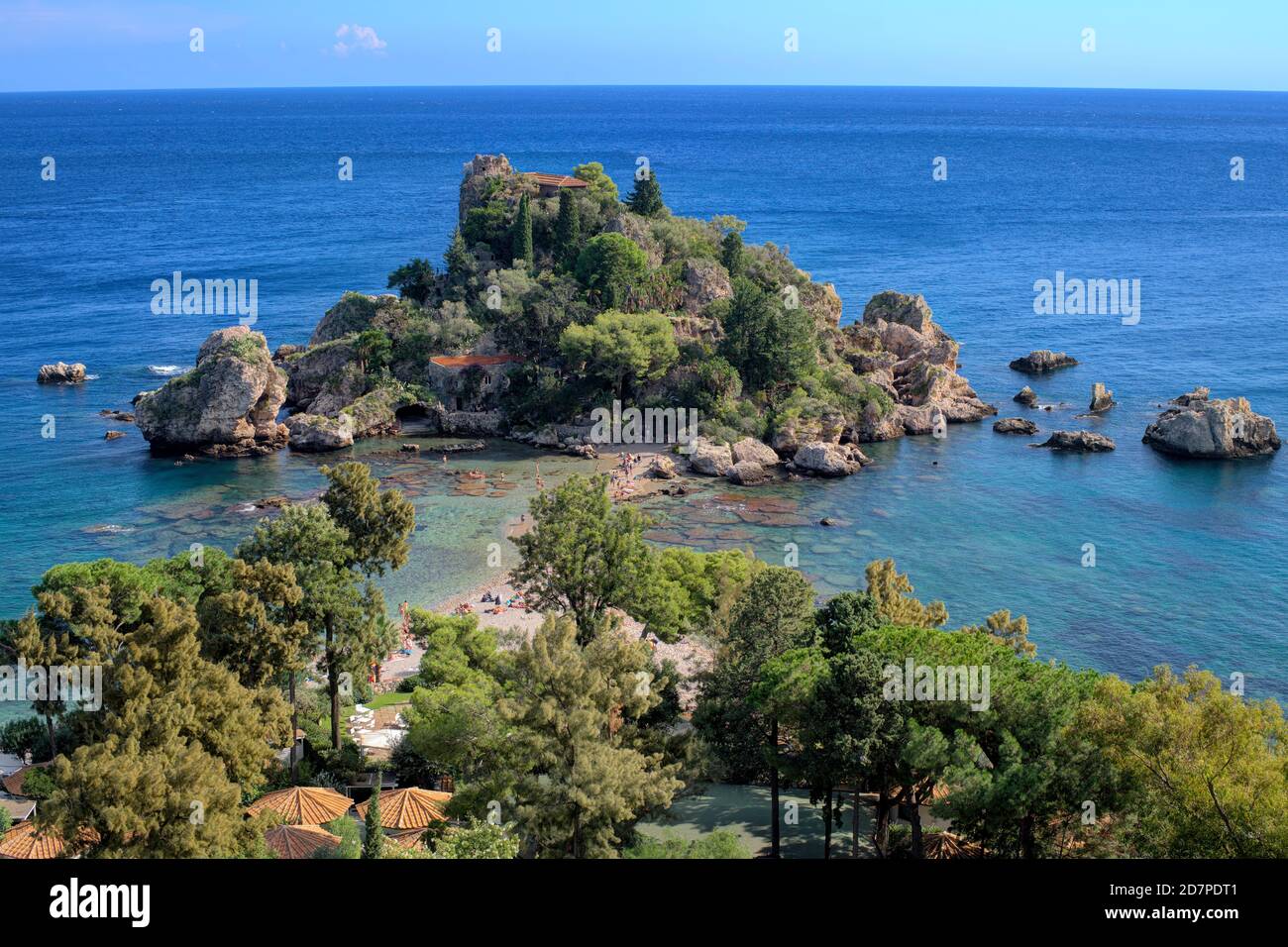 Île Isola Bella, Taormina, Sicile, Italie. Banque D'Images