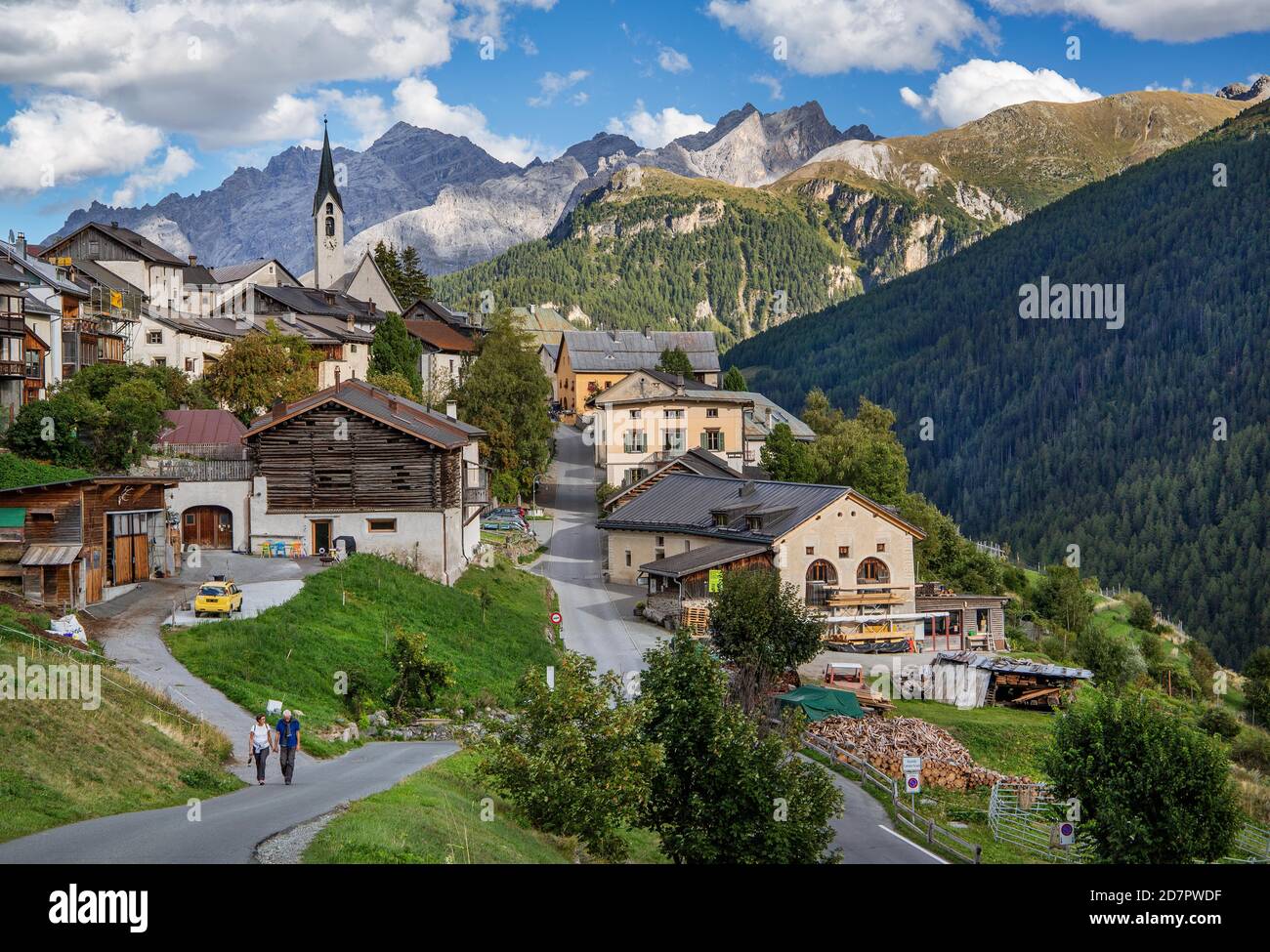 Vue d'ensemble du village, village de montagne Guarda, vallée de l'auberge, Basse-Engadine, Engadine, Grisons, Suisse Banque D'Images
