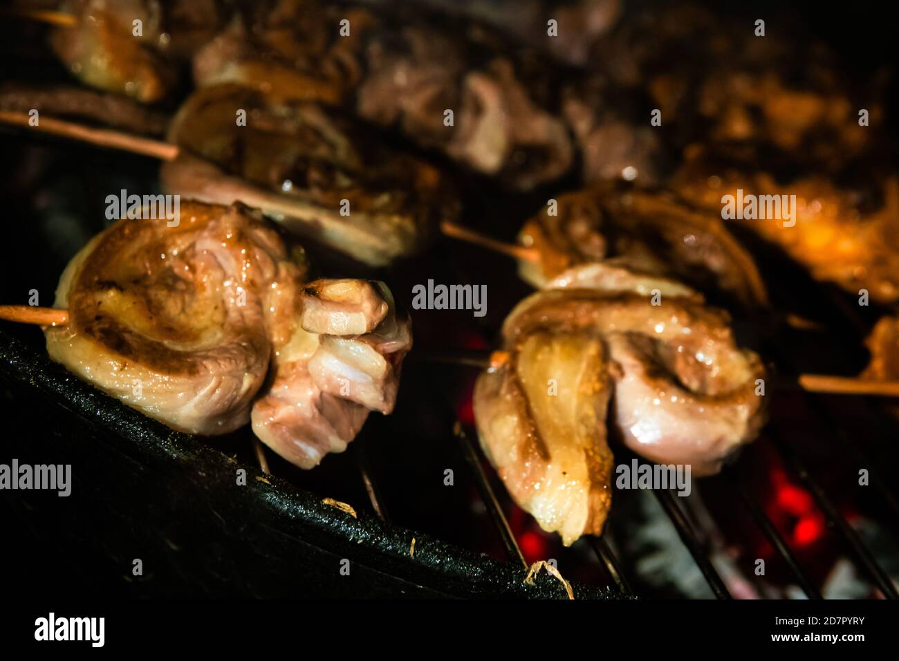 Barbecue de viande et de poulet sur le gril chaud Banque D'Images