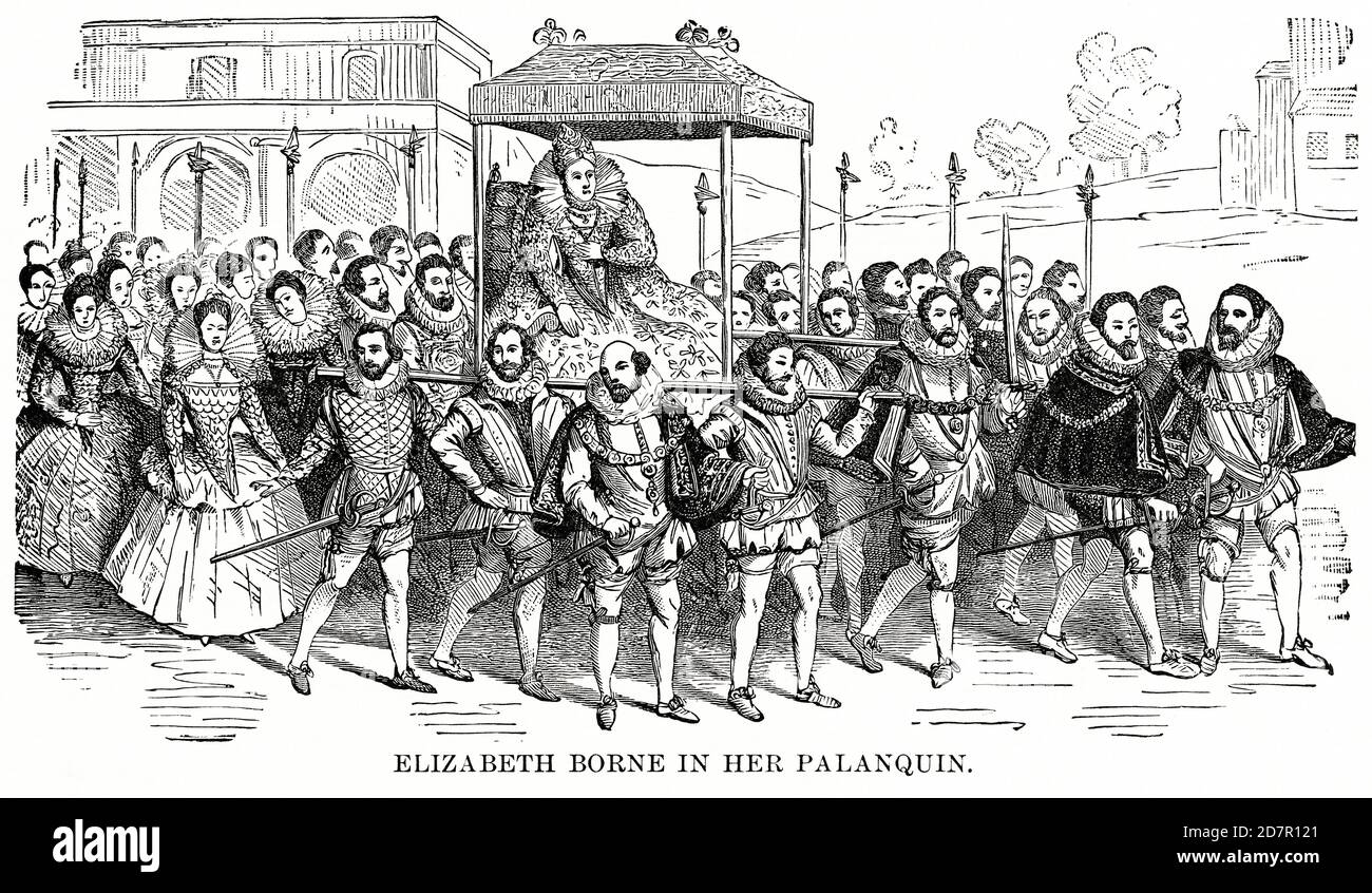 Elizabeth borne dans son Palanquin, Illustration, Histoire du monde de Ridpath, Volume III, par John Clark Ridpath, LL. D., Merrill & Baker Publishers, New York, 1897 Banque D'Images