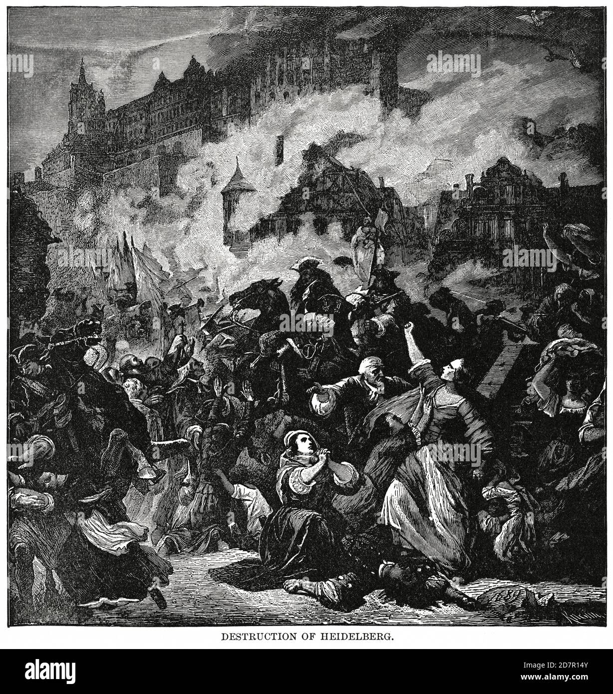 Destruction de Heidelberg, Illustration, Histoire du monde de Ridpath, Volume III, par John Clark Ridpath, LL. D., Merrill & Baker Publishers, New York, 1897 Banque D'Images