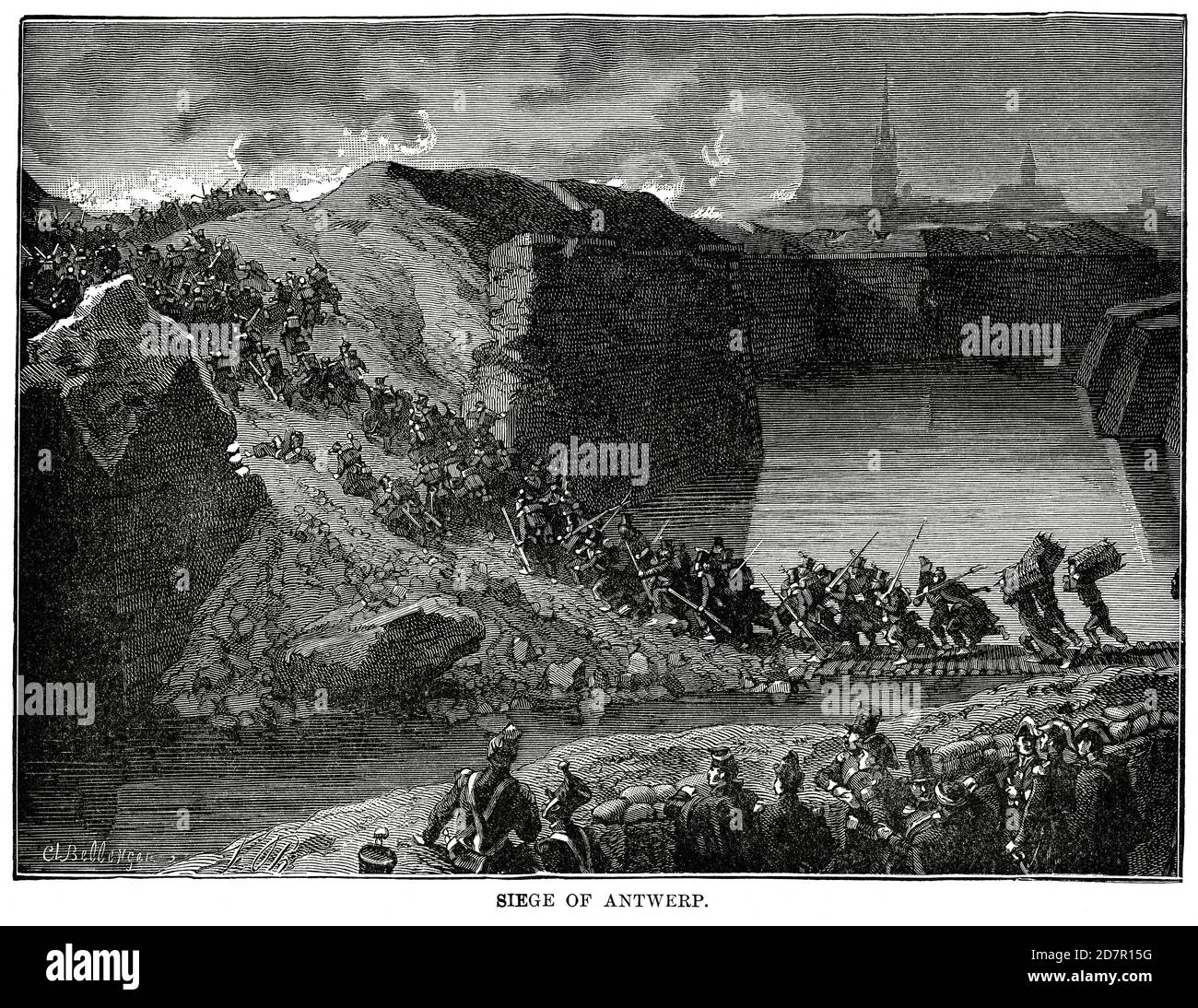 Siège d'Anvers, illustration, Histoire du monde de Ridpath, Volume III, par John Clark Ridpath, LL. D., Merrill & Baker Publishers, New York, 1897 Banque D'Images