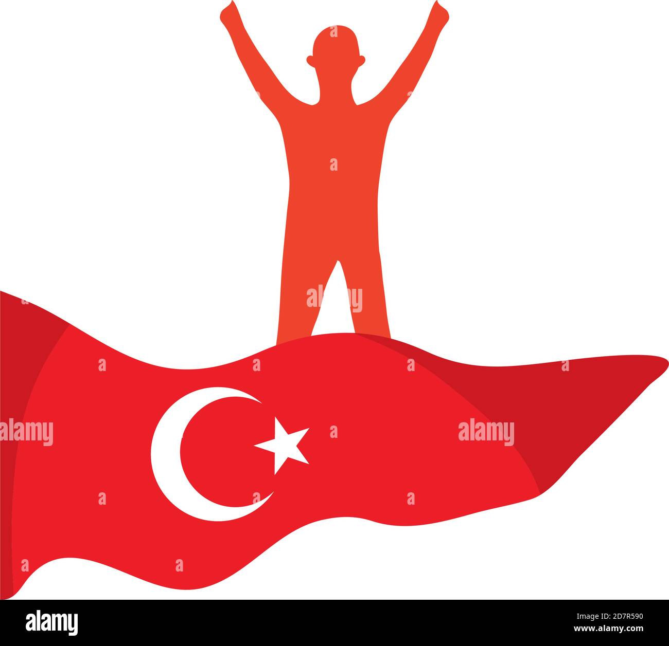 drapeau turc et silhouette de soldat avec les bras sur fond blanc