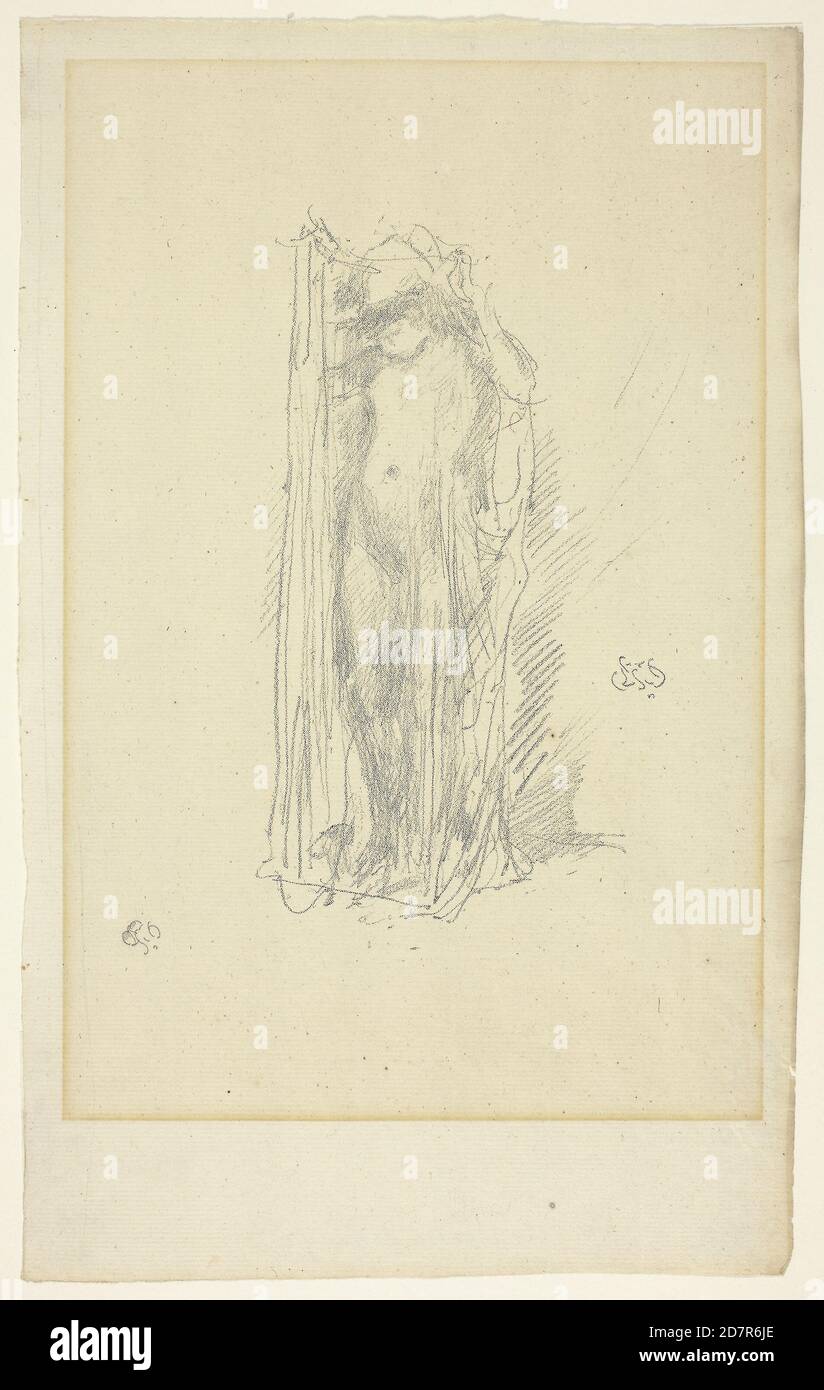 Modèle drapé - 1889; James McNeill Whistler; américain; 1834-1903 (transférer lithographie en noir sur papier crème) Banque D'Images